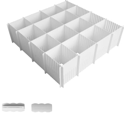 10 Stück Schubladentrenner Verstellbar, 38 x 11 cm Schubladenteiler mit 30 Zubehörteilen, Verstellbare Trennwände für Schubladen Organizer in Küche, Büro, Schlafzimmer für Socken, Unterwäsche & mehr