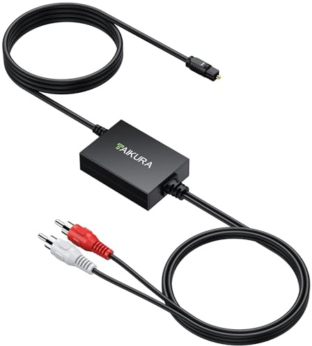 TAIKURA Convertidor Digital a Analógico Convertidor SPDIF a RCA 192kHz DAC 6ft/1.8m, Adaptador Audio Óptico Toslink a RCA Analógico con Amplificador Integrado, Compatible con TV, DVD, PS, Xbox