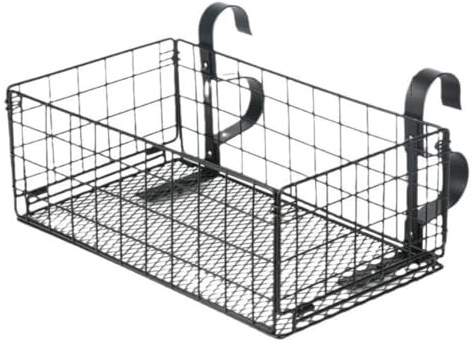 Lawnoval Adjustable Metal Poolside Storage Basket for Square Top Above Ground Pools, 10 x 6 x 3.5in, for Heavy-Duty Rust-Resistant Frame with UV for Protection, Black