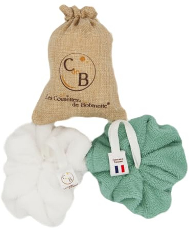 Lot de 2 fleurs de douche éponge de bain éponge pour le corps extra douce bambou durable (Blanc Vert Menthe)