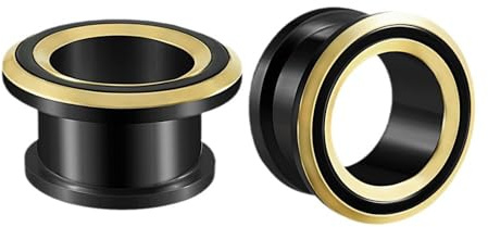 Gualiy 2 Stück Tunnel Chirurgenstahl, Tunnel Plug Ohr 6-25mm Hohler Kreis mit Schraubverschluss Piercing Expander, Gold Schwarz