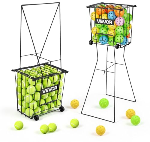 VEVOR Carrello Porta Palline da Tennis 2 in 1 con Cestello, capacità 75 Palline, con Ruote Scorrevoli e Struttura Resistente, Facile da Spostare, Contenitore Portatile per Allenamento e Pickleball