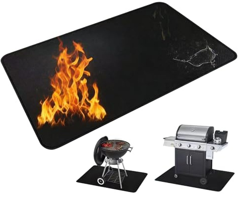 ZYNCOTA Tapis de Protection Barbecue, Double Face Ignifuge, Noir, 90 x 120 cm, pour Cheminée et Barbecue, Facile à Nettoyer, Protection Contre la Graisse et Les étincelles (90 * 120)
