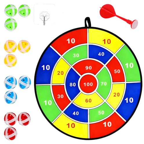 Sticky Ball Dart Board Game Set, 29.1 in / 74 cm Fabric Dartboard with 12 Balls and 1 Dart, Safe Youth Throwing Game for Outdoors, Collapsible Design, Hanging Hook Included for Easy Setup
