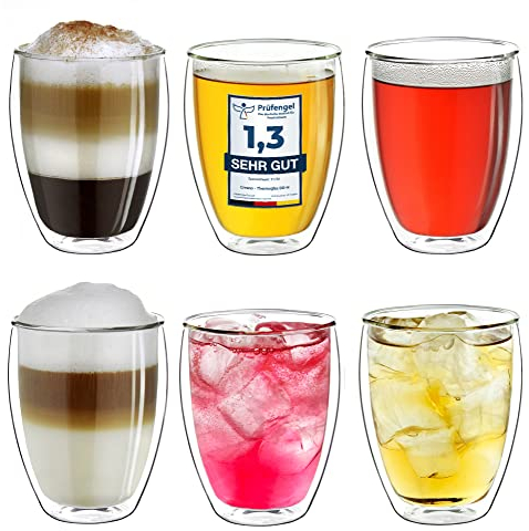 Creano doppelwandige Cappuccino Gläser 250ml - Glas Becher doppelwandig - Thermoglas - Doppelwandgläser im 6er Set
