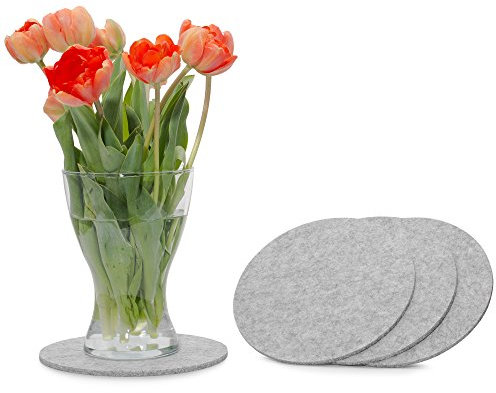 FILU Filzuntersetzer rund 20cm 4er Pack (Farbe wählbar) hellgrau - Untersetzer aus Filz für Tisch und Bar als Glasuntersetzer/Getränkeuntersetzer für Glas und Gläser grau