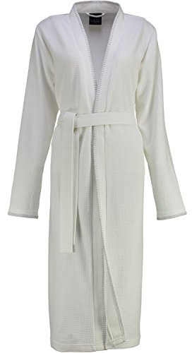 Cawö Damen Kimono 812 I Größe 48/50 I Farbe Weiss I Reine Baumwolle I Uni Einfarbig I Extraleichte Piqué-Qualität