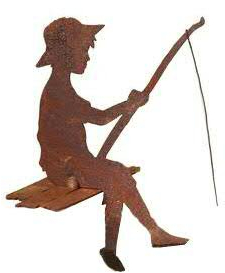 Rost Figuren für den Garten - Kleiner Angler (Kantenhocker) - Höhe 30cm - Dekofigur/Gartendekoration