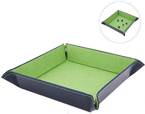 Gino Bandeja portátil para Dados, Caja de Juego de Soporte de Dados de Cuero PU para D & D, RPG, Juegos de Mesa o Almacenamiento de Llaves de teléfono de Escritorio (Verde)