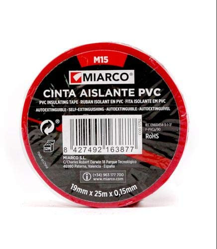 MIARCO 17752 - Cinta aislante de PVC M15 Rojo 19mm x 25m x 0,15mm