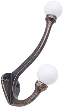 Knober Vintage Keramikhaken Antik, Wandhaken, Garderobenhaken mit Keramikkugel (Weiß)