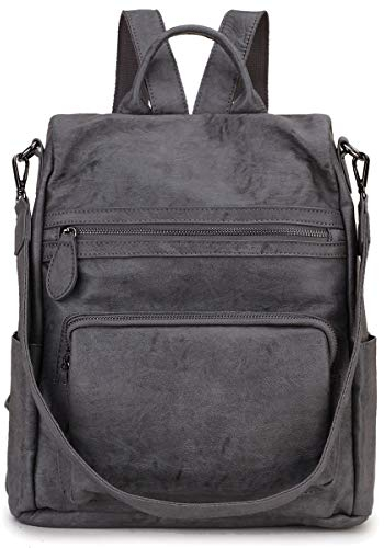 RAVUO Damen Rucksack, Lederrucksack Anti Diebstahl Rucksackhandtaschen Elegant Handtasche Cityrucksack Mittelgroß Retro,Grau