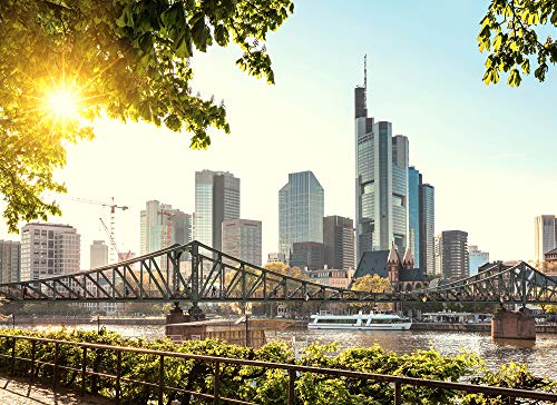 Livingwalls Fototapete Designwalls Vliestapete Frankfurt City Tapete Stadt in Beige, Blau, Braun, Gelb, Grau, Grün, Kupfer, Türkis, Weiß 350 x 255 cm XXL Wandtapete Wandbild 118690