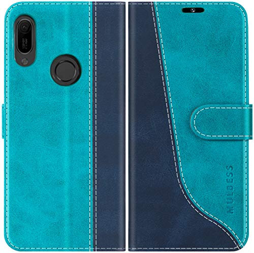 Mulbess Coque pour Huawei Y6 2019 / Honor 8A, Etui a Rabat, Housse en Cuir, Pochette de Protection Portefeuille, Élégant Bleu Mint