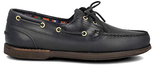PAYMA - Náutico Mocasín Deportivo Casual en Piel para Hombre. Tallas Grandes 46 47 48. Piel Engrasada. Piso de Goma. con o sin Cordones. Color: Azul Engrasado; Talla EU 40