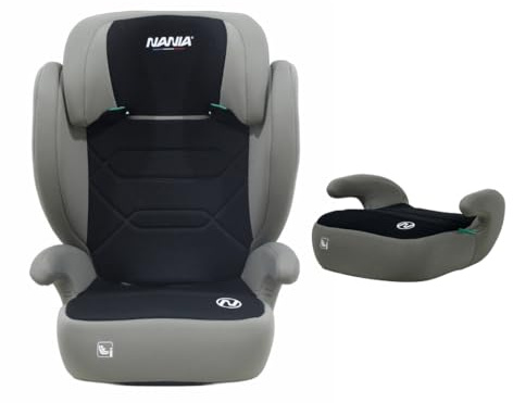 NANIA Belem 2 in 1 Seggiolino auto, i-Size, Gruppo 2/3 100-150 cm, da 3,5 a 12 anni, da 15 a 36 kg, cintura di sicurezza a 3 punti, Protezioni laterali-Poggiatesta Regolabile 9 Posizioni-Nero