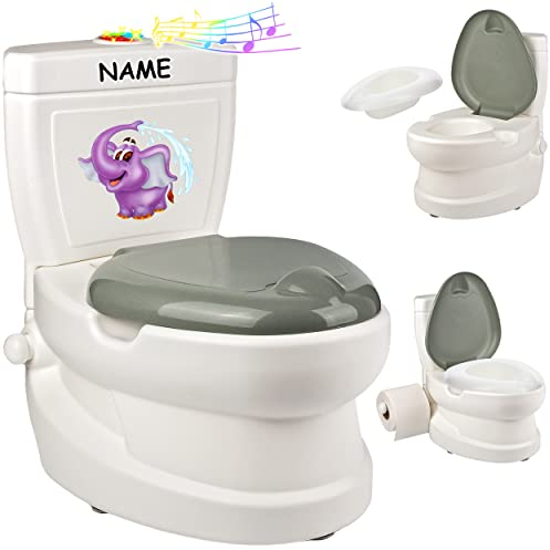 alles-meine.de GmbH Kindertoilette Spülgeräusch + Licht Effekt - Wasserspülung Modell wählbar inkl. Name -Töpfchen/Nachttopf/Babytopf - mit Deckel - weiß - Musik - Toil..