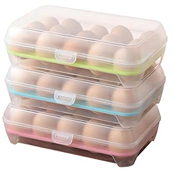GFYWZ 3 Stück Ei Aufbewahrungsbox, Eier Behälter Stapelbar, Eierbehälter aus Kunststoff, Tragbare Ei Aufbewahrungsbox, KühlSchrank Eier Behälter mit Deckel
