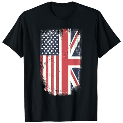 American Flag & British Flag USA UK Stars Stripes Union Jack T-Shirt