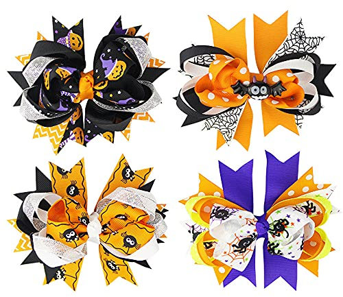 4 Piezas de Pinzas de Pelo de Halloween, Horquillas con Lazo, Clips de Pelo Animados para Niños, Diseño de Cola de Golondrina