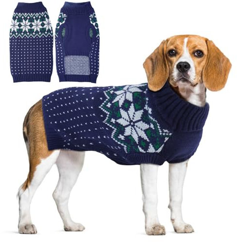 KATZINST Hunde Pullover, Weihnachtspullover Hund, Hundepullover Fleece Hundepullover Weihnachten mit Schneeflockenmuster, Hundepullover Mittelgroße Hunde für Chenery Malteser Jack Russell, Blau L