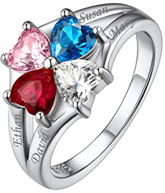 Bestyle Ringe Frauen Silber 925 Kristall Ring Personalisiert Mit Stein Herrenringe Verlobungsring Partnerring Mondstein Silberring Mit Gravur Silber Vier Geburtssteine