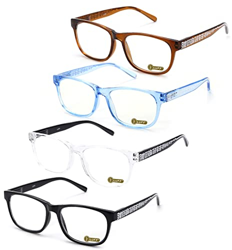 LUFF Lunette de lecture anti lumiere bleue - Femmes Hommes Lunettes de jeu pour ordinateur Optique lunette loupe de mode ultralégère de Motif Charnière à ressort 4 PACK