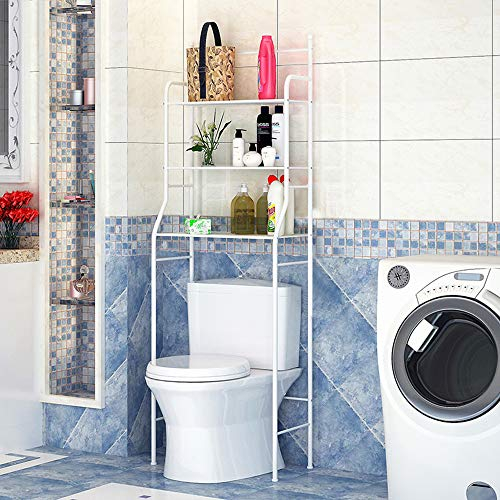 THINFAR Scaffale sopra WC con 3 Ripiani, Scaffale per Bagno, Mensole da Bagno sopra la mensola della Lavatrice salvaspazio Organizer per Lavanderia, WC (Bianco)
