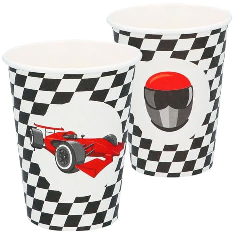 Boland 44778 Speed Racing Car Paper Cups for Parties and Birthdays Formula Racing Car Pack of 8