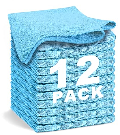 WEAWE 12 Paños de Bayeta Microfibra (32,5 x 32,5 cm), Suaves, Absorbentes, Reutilizables Multiusos Limpieza Cocina, Coche, Cristales, Balletas Microfibra (Azul)