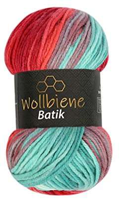Wollbiene Batik Wolle mit Farbverlauf mehrfarbig 100g Multicolor Strickwolle Häkelwolle (1420 petrol rot)