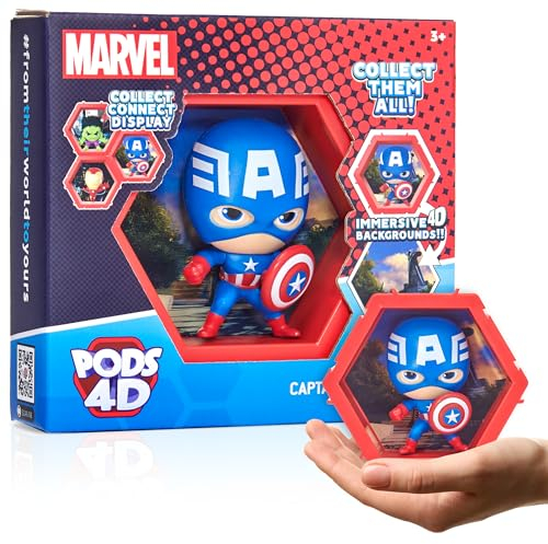 WOW! PODS - 4D Marvel Captain America, Unique Connectable Collectable Bobble-head figure that Bursts from their World into Yours, Wall or Shelf Display, Marvel Toys and Gifts, Series 1 no. 455