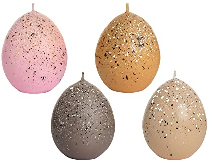 Candele a forma di uovo di Pasqua, in set da 4 pezzi, candele a forma di uovo di Pasqua, colore rosa pastello, dimensioni H/Ø 6,5 x 4 cm,