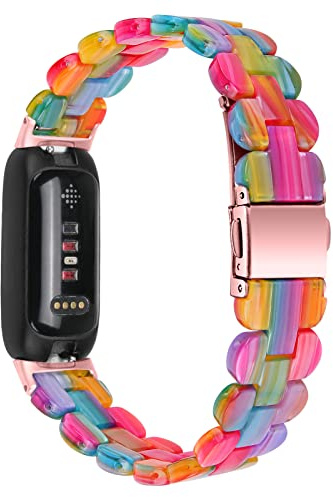 AISPORTS Harzarmband Kompatibel mit Fitbit Inspire 3 Armband für Damen Herren, Leichtes Kristallharz Sportarmband Metallschnallenverschluss Armband Ersatzarmband für Fitbit Inspire 3 Fitness Tracker
