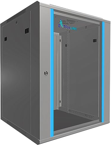 Extralink Serverschrank 19 Zoll 15HE Wandschrank 600x450 mm 100 kg Grau | Glastür mit Schloss hält Ihre Technik sicher und die Statusanzeigen im Blick, abnehmbare Seitenwände für schnellen Zugriff