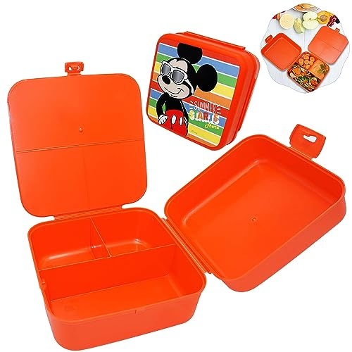 Lonchera incluida con 3 compartimentos, el mejor contenedor de alimentos para bebés y niños pequeños, lonchera de viaje, sin BPA, a prueba de fugas, secciones divididas, estampado de Mickey Mouse,