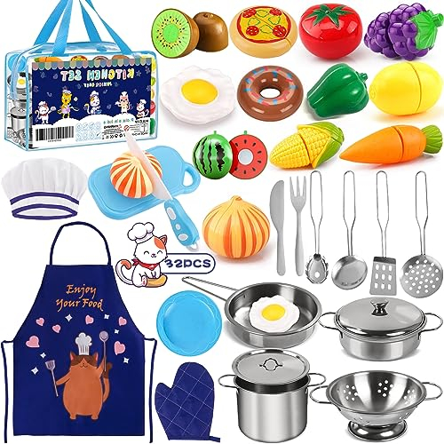 MULEVIP Accessoire Cuisine Enfant 32pcs Ustensile Cuisine Enfant,Ustensiles de Cuisine Enfant, Accessoires Cuisine Enfant avec Tablier Cuisine,Toque,Gant,Cuisine Enfant pour Garçons Filles Cadeau