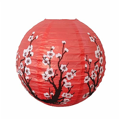 Surwin Lanternes Papier Chinois Lot de 6 Japonais Cerisiers en Fleurs Ronde Lanternes Papier Abat-Jour Decorative pour Mariages Anniversaires Fête et Festival (30cm,Rouge)