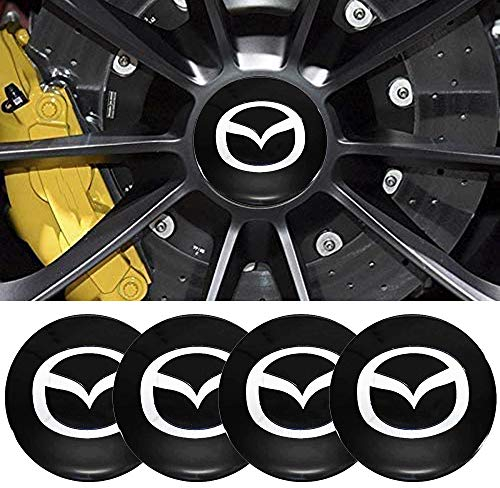 4pcs 56MM 2,2 ' 'Auto-Logo-Aufkleber mit Räderabdeckung mit zentraler Abdeckung ABS-Material (fit Mazda Schwarz)