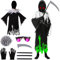 Halloween Sensenmann Kostüm Kinder, Leuchten Im Dunkeln Halloween Kostüm Kinder Jungen,Zombie Kostüm Kinder,Gruselig Halloween Kostüm Kinder (L)