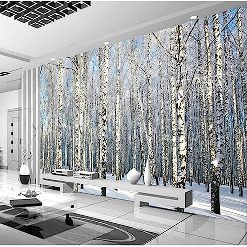 GIVLWF Snow Birch Tree Forest Wallpaper Mural, Winter Natural Scenery Wallpaper, Wall Mural Art for Restaurant Cafe Room Home Decoration 350 x 256 cm