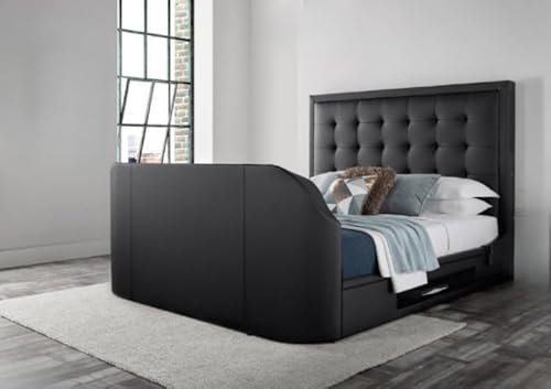 Titan 4.1 TV Multimedia King Size Ottoman Storage Media Bed in Black Leather