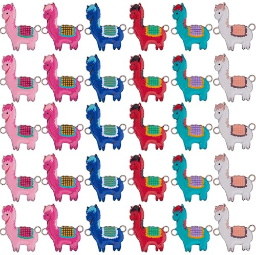 SUNNYCLUE 1 Box 40 Stück Niedliche Tier Charms Lama Charms Große Schafe Weiß Lustige Cartoon Alpaka Legierung Emaille Verbindungsstücke Verbindungs Charme Für Die Schmuckherstellung Charme Ohrringe H