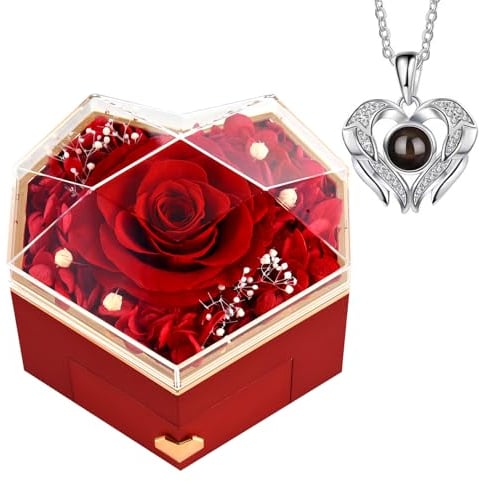 Rosa Eterna con Collana di Compleanno per Donne Mamma Moglie Fidanzata Confezione Regalo Rosa Eterna con Collana Ti Amo per Lei Regalo Perfetto per San Valentino Festa della Mamma Natale Anniversario