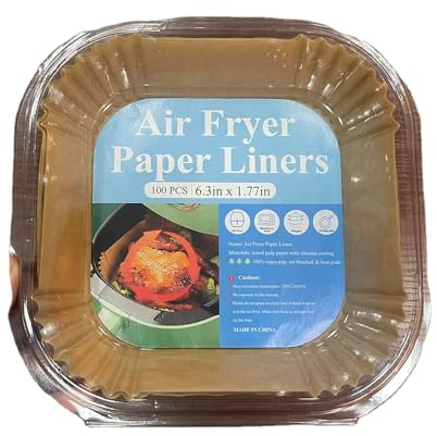 SERENIX - Papel AirFryer 100 piezas - Cuadrado 20 x 24 CM - Antiadherente - Resistente Liquidos - 220 Grados - Papel Horno siliconado - Microondas - Accesorios Freidora Aire - Pergamino (PAPEL)