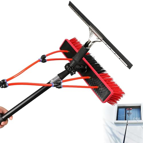 Teleskopstange Fensterreinigung Set, 3.6m/5.4m/6m/7.2m9.2m /10.8m Teleskopstiel Besen mit Wasseranschluss Schlauch für Solaranlagen und Fenster Terrassenüberdachung Reinigungsgeräte, 35cm Besen-7.2m
