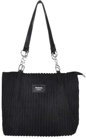 Cleminsta Damen Cord Tragetasche Lässig Handtasche Damen Tote Bag Shopper Groß Mode Shopper Umhängetasche Täglich Einkaufstasche Handtasche für College Schule Arbeit Reisen Einkaufen (Schwarz)
