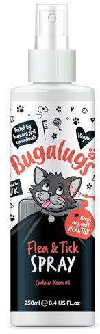 Flea and Tick Cat Shampoo by Bugalugs 500ml, Deep Cleansing for Cats for Fleas, Ticks & Mites contains Neem Oil, PH Balanced Vegan (250ml Flea Spray)