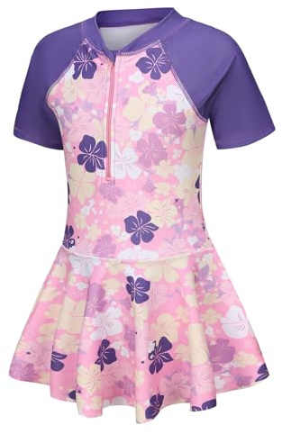 Aisyee Girls Swimming Costume One Piece Kids Short Sleeve Swimsuit Girls Swimwear Age 13-14 Years