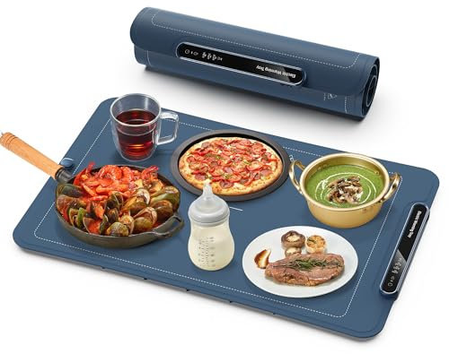 Chauffe Plat Électrique, Plaque Chauffante Électrique Silicone Pliable Flexible, Plaque Chauffante avec 3 Température Réglable et Minuteur, Arrêt Automatique pour, Fêtes et Utilisation Quotidienne